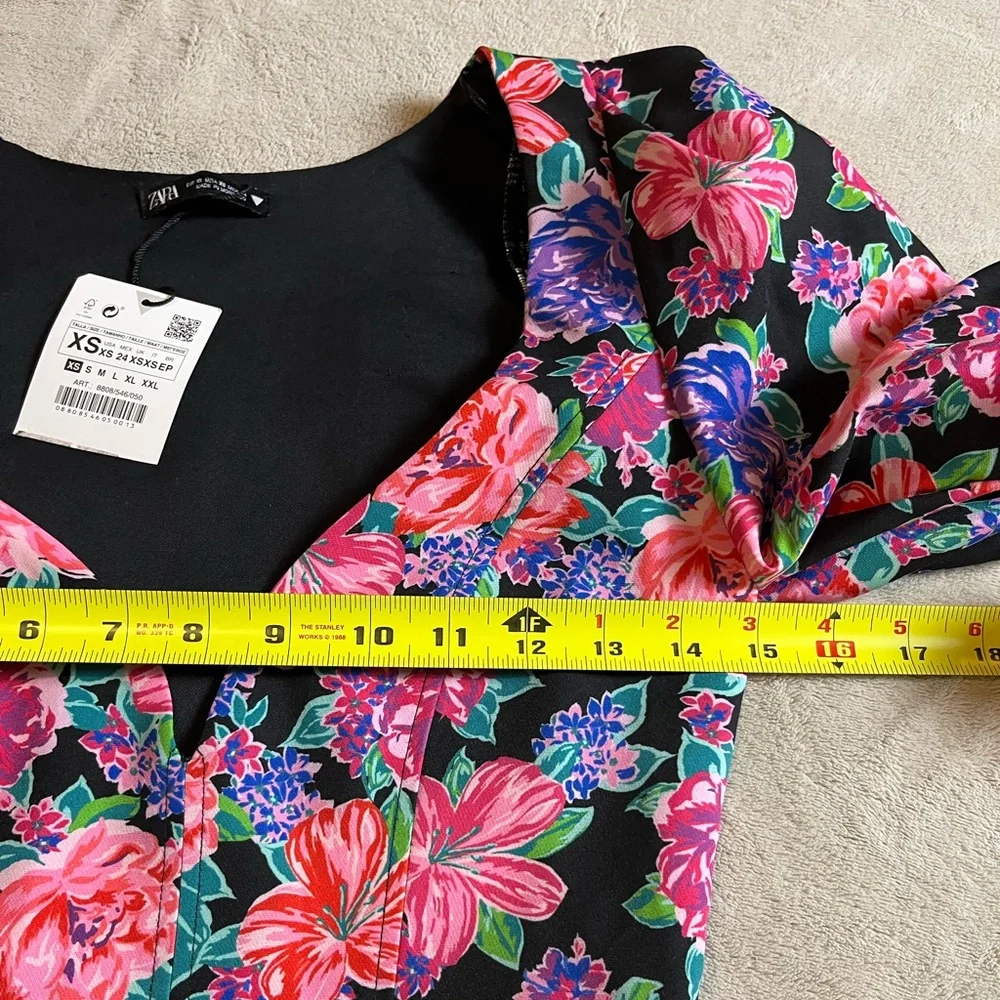 Zara Floral Puff Sleeve Crop Top Blouse - Picture 9 of 14